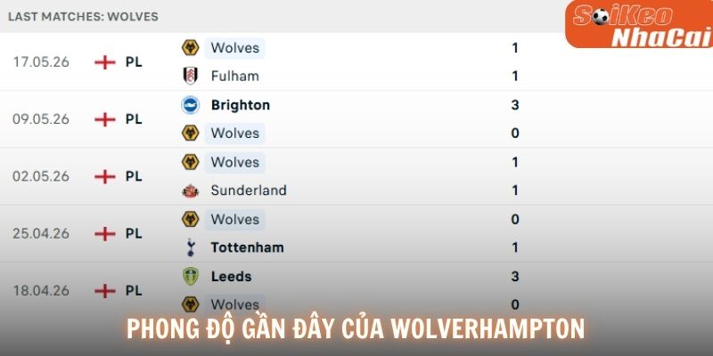 Phong độ gần đây của Wolverhampton