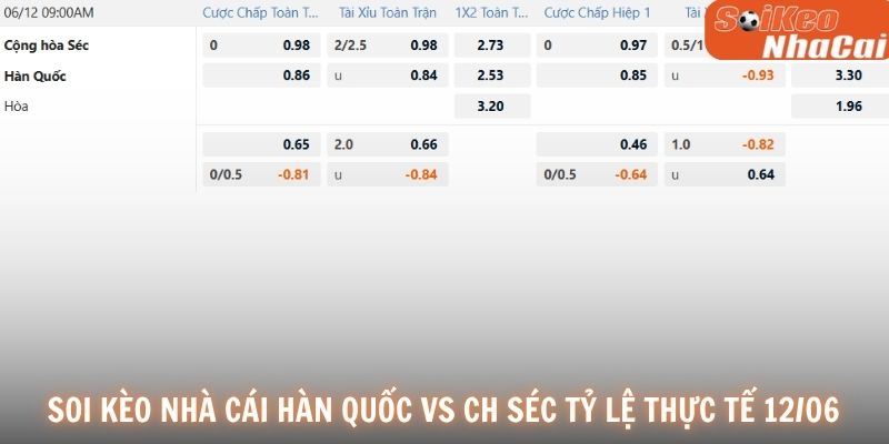Soi kèo nhà cái Hàn Quốc vs CH Séc tỷ lệ thực tế 12/06
