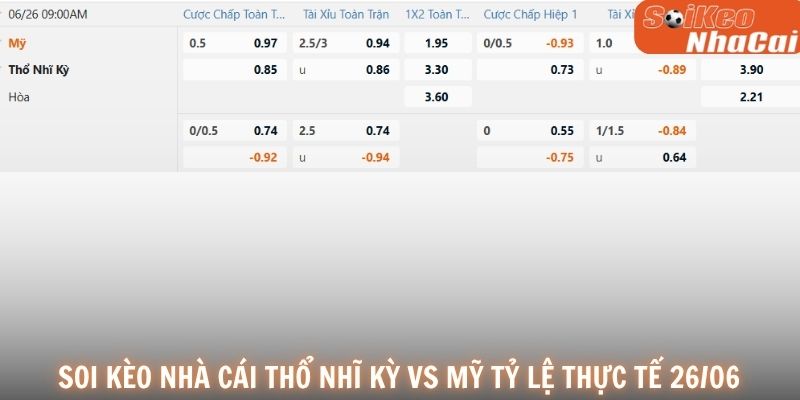 Soi kèo nhà cái Thổ Nhĩ Kỳ vs Mỹ tỷ lệ thực tế 26/06