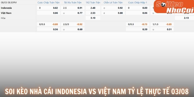 Soi kèo nhà cái Indonesia vs Việt Nam tỷ lệ thực tế 03/08